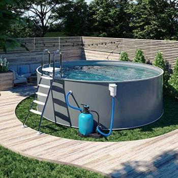 Bronze Rundpoolsystem Ø 3,00 × 1,20 m – anthrazit, graue Folie, komplette Aufstellung mit Leiter und Skimmer