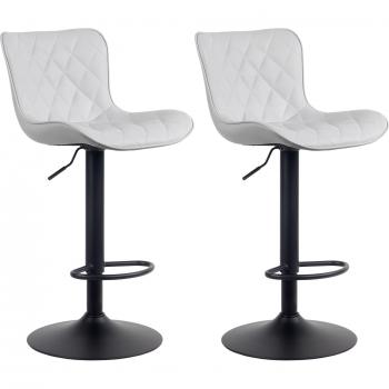 Deux tabourets de bar blancs synthétiques à pieds métalliques noirs, hauteur réglable, pivotants (TDB10730)