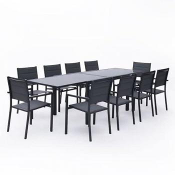 Conjunto de jardín extensible Lampedusa 10 plazas textileno gris y aluminio antracita