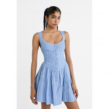 Stradivarius Leinen-Kleid mit Korsett-Design