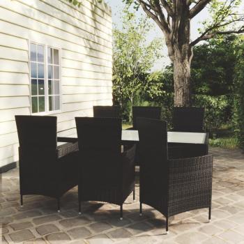 Set de Jantar Externo VidaXL 7 Pcs, Almofadas Vime Preto