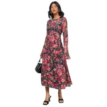 Women’s Black Burnout Floral Chiffon Slash Neck Bias Midi Dress, Size 10 – Warehouse