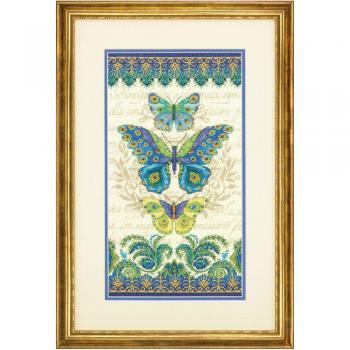 DIMENSIONS Peacock Butterflies, Cotton, Ivory, 8 x 15-Inch