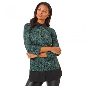 Roman Women's Teal 2-in-1 Abstract Animal Top – 16