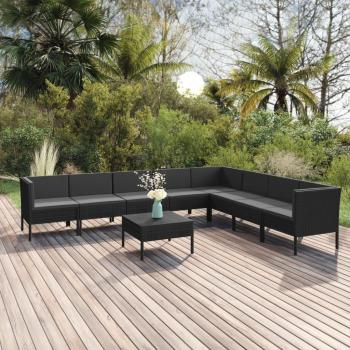 VidaXL 9 Piece Outdoor Lounge Set with Cushions Poly Rattan Black