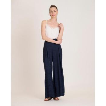 Pantalón Naf Naf de Vestir Brocado Floral, Tiro Alto y Pliegues en la Parte delantera
