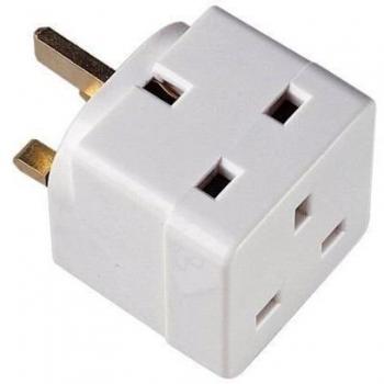 Double‑Plug Mains Block – 3‑Pin 13A Two‑Way Adapter