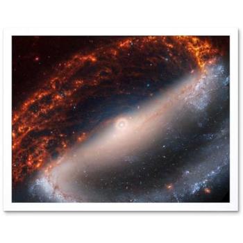 Artery8 Cosmic Spiral: NGC 1300 Galaxy Framed by NASA Hubble & James Webb (White) – 12×16