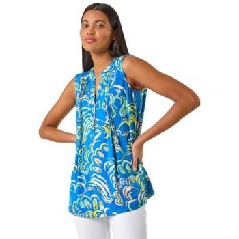 Roman Women's Blue Abstract V‑Neck Vest – Size 10