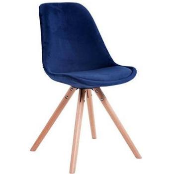 CLP Chaise de Visiteur Retro en Velours Toulouse Rembourrée Revêtement Chic Et Résistant I Piètement Rond I Forme Ergonomique, Couleur:Bleu, Couleur du Cadre:Naturel (chêne)