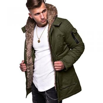 Parka BEHYPE GK-1 Herrenjacke mit Kunstpelz, Größe S, khaki
