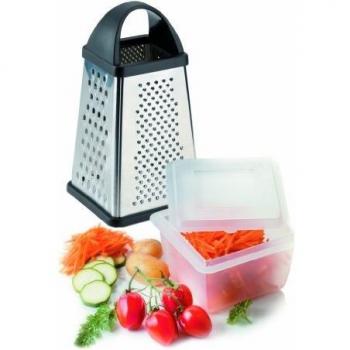 Grattugia a 4 lati con contenitore di raccolta, Westmark, 13x13.6x25 cm, argento/nero