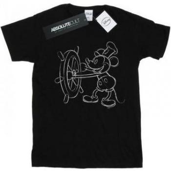 Mickey Mouse Steamboat Sketch Cotton Tee for Ladies