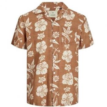 Jack & Jones Komfort Fit Kurzarm Freizeithemd mit Brusttasche Modell 'FLORES' in Cognac, Größe S
