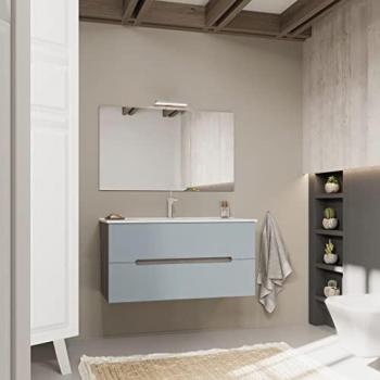 KIAMAMI VALENTINA Badschrank Blau Matt mit Eiche 100 cm