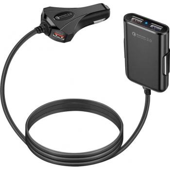 60W 4-poorts USB snellader voor in de auto met QC3.0 en 6ft kabel voor iPhone en Xiaomi
