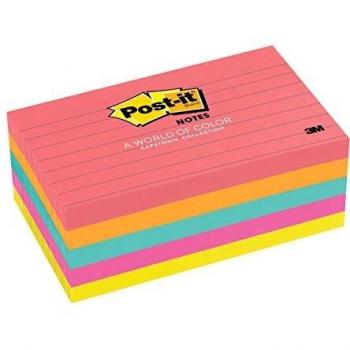 Blocs Post‑It Neon Ligné 100 feuilles 76x127 mm – Pack de 5