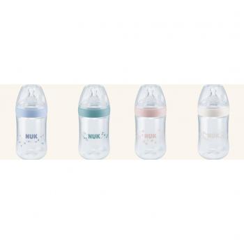 Kojenecká láhev NUK Nature Sense 260 ml, silikonová savička, modrá a starorůžová barva