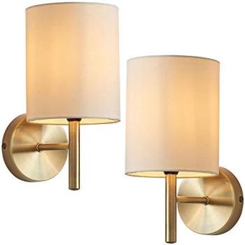 Antique Brass & Cream Metallic Loop LED Wall Lamp Pair