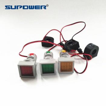 22mm CE RoHS LED Indicator Square Digital Voltmeter Ammeter AC 2-in-1 Testing Range 20-500V 1-100Amp