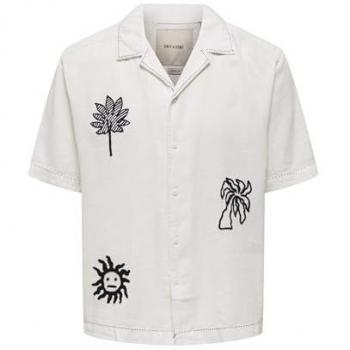Caidenly Leinenshirt Regular Fit mit Stickerei – Größe L – Offwhite