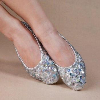 Bauchtanz Silber/Gold Flats mit Pailletten aus weichem Leder