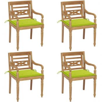 Sillas Batavia con almohadas de madera maciza de teca (4 piezas)