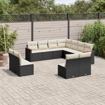 Ensemble de salon de jardin en résine tressée noire avec coussins