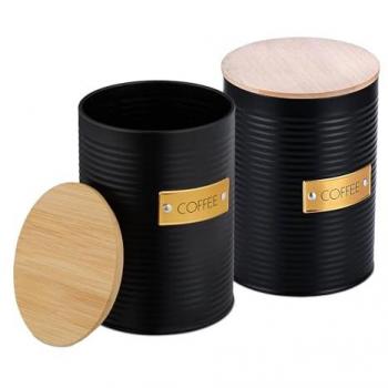 Bamboo‑Lid Coffee Bean Caddies – Set of Two, 16 × 11 cm