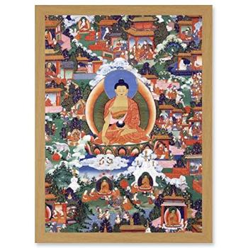 Light Oak Framed Shakyamuni Buddha A4 Print
