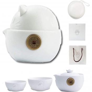 Portable Chinese Kung Fu Tea Set with Cat Theme