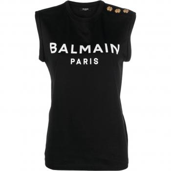 Balmain Female Black Organic Cotton Logo Print T-shirt