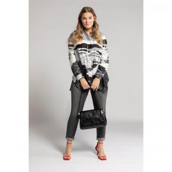 Camicia con Colletto da Camicia per Donna, Cotone Nera, Taglia 60/62, Ombrelloni e Rigature, Ulla Popken