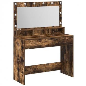 Makeup Dressing Table, Smoked Oak, LED Lights – 100×41×135 cm