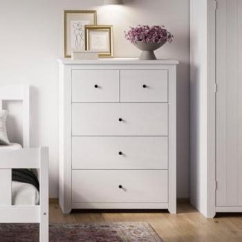 Havana 3+2 Drawer Chest (Pine/Metal) – White