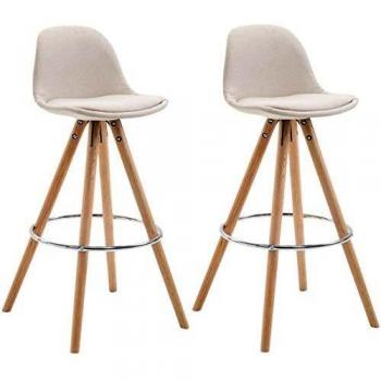 Barstuhl Franklin 2‑er Set: Creme‑Bezug, Rückenlehne, Naturholzrahmen