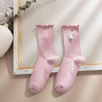 Medias largas de algodón con margaritas para mujer, 8 colores, estilo coreano y japonés