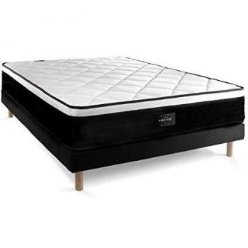 Ensemble literie 140x200 avec sommier noir et matelas à ressorts ensachés mémoire de forme