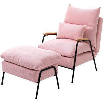 Sillón Relax Homcom Pana Rosa 68x91,5x88 cm – Respaldo Ajustable y Reposapiés