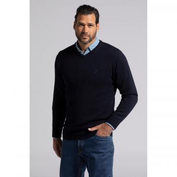 JP1880 Plus Size Men's Cotton V-neck Sweater, Blue, 3XT