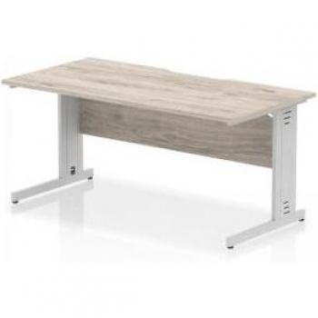 Impulse 1600x800 Scalloped Edge Office Table – Grey Oak Surface with Silver Cable‑Managed Legs
