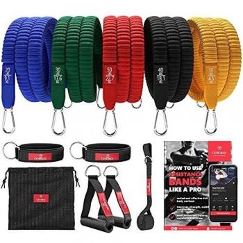 Premium Heavy‑Duty Fitness Tube Set – 5 Long Cords, Handles, Door Anchor & Ankle Straps