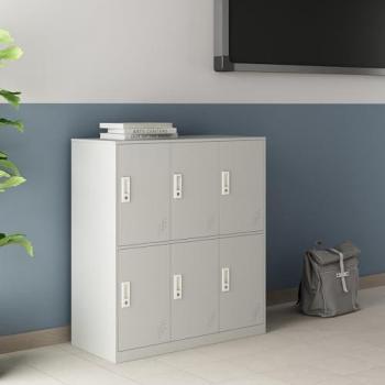 Casier de bureau Rautavaara 6 portes acier laqué 100 x 90 x 40 cm gris clair