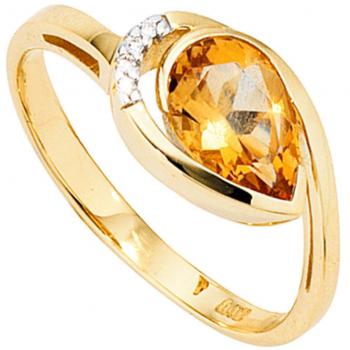JOBO Ring für Damen 585 Gold Gelbgold Citrin orange und Brillanten