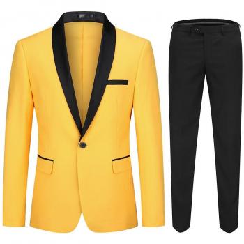 Ensemble blazer & pantalon – Revers en tissu, châle à bouton, taille S