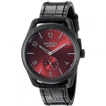 C39 Schwarz‑Leder Uhr Nixon – Unisex Analog Quarz