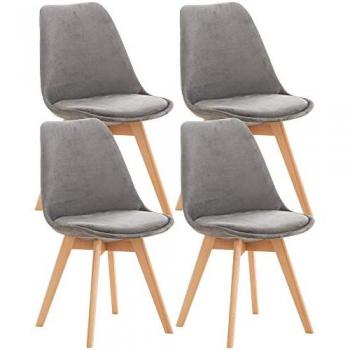 Set de 4 chaises de cuisine Linares – Gris velours moderne