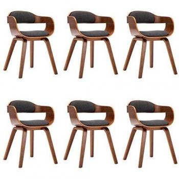 Conjunto de 6 Sillas de Comedor Tela y Madera Curvada Gris Oscuro