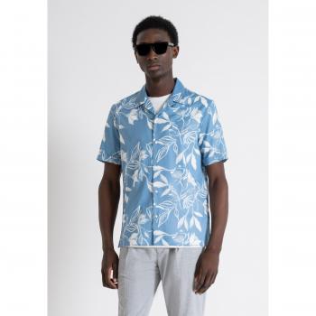 Camisa Veraniega Azul Floral de Corte Recto