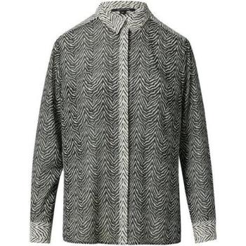 Bluse mit Hemdkragen aus Chiffon, Größe 40, Frauen, Schwarz